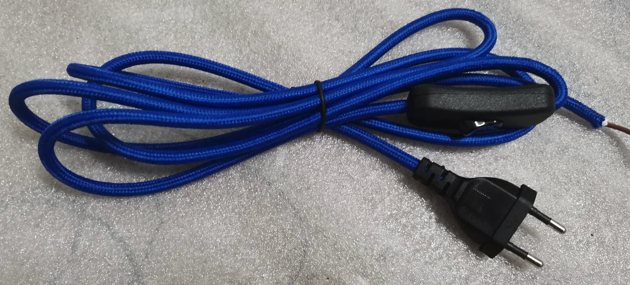 Frendorf | 220V AC Stromkabel mit europäischem Stecker und Schalter – Klassisches Stofftextil umhülltes Flex-Verlängerungskabel für Tischlampe