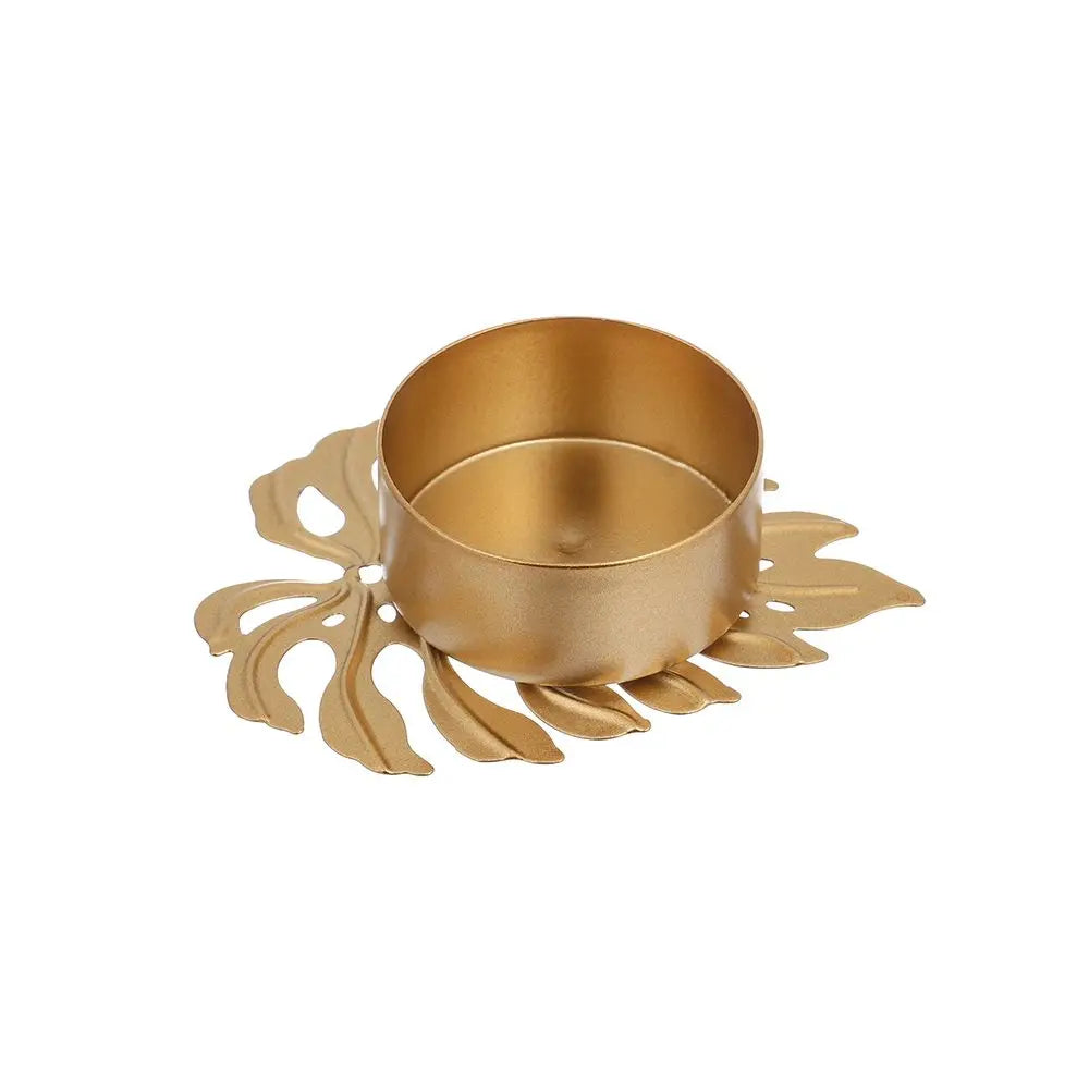 Frendorf | LumiLeaf Monstera Kerzenhalter aus Eisen | Gold & Grün | Tropisches Design | Wohn- und Tischdeko