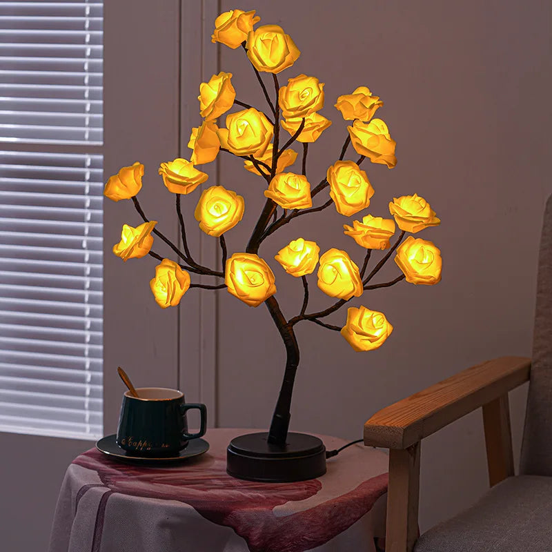 RGB Rose Blume Baum Lichter 24LED USB Batterie Tischlampe Feen Nachtlicht Zuhause Party Weihnachten Hochzeit Schlafzimmer Dekoration Geschenk