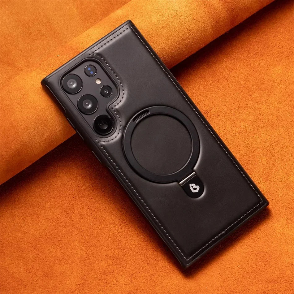 Frendorf | Magnetische Leder Samsung Galaxy Wireless Charging Ringhalter Hülle
