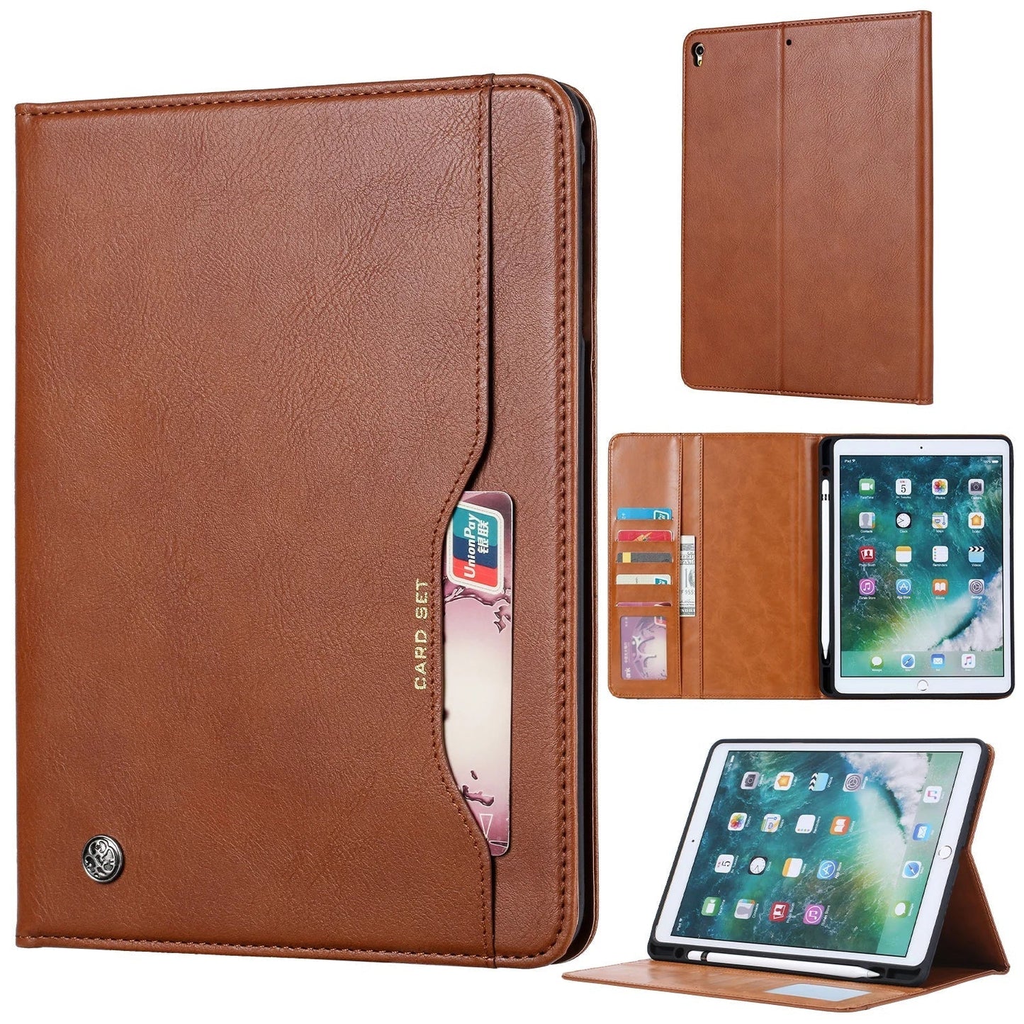 Frendorf | Leder Flip Case für iPad 9,7 (2017-2018), 10,2 (7. / 8. Gen), Air 2/3/4, Pro 9,7/10,5/11 - Wasserdicht, Stoßfest, Business Tablet Hülle