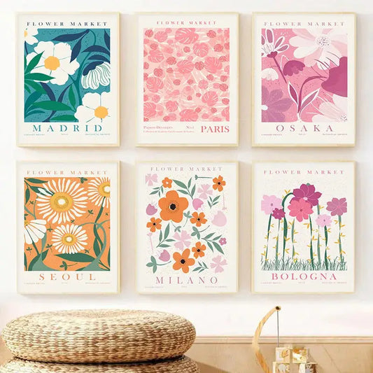 Blumenmarkt Farbprint Wandkunst Frühlingsblumen Botanische Leinwandmalerei Flur Wohnzimmer Wandplakat Wohnkultur