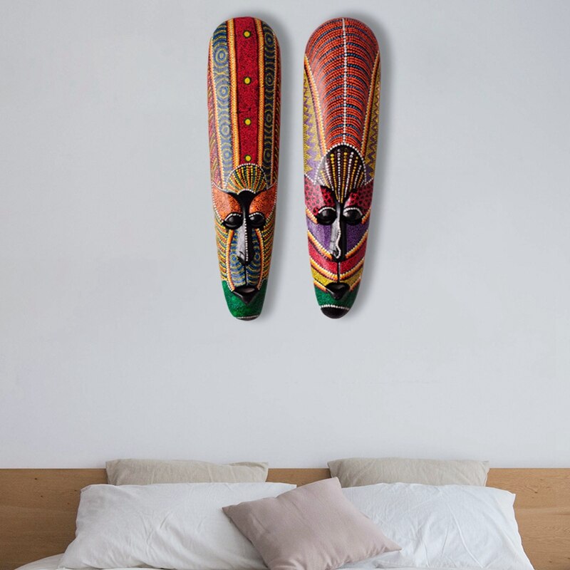 Holzmaske Wandbehang Massivholz Schnitzerei bemalt Facebook Wanddekoration Bar Home Dekorationen Afrikanische Totem Maske Kunsthandwerk
