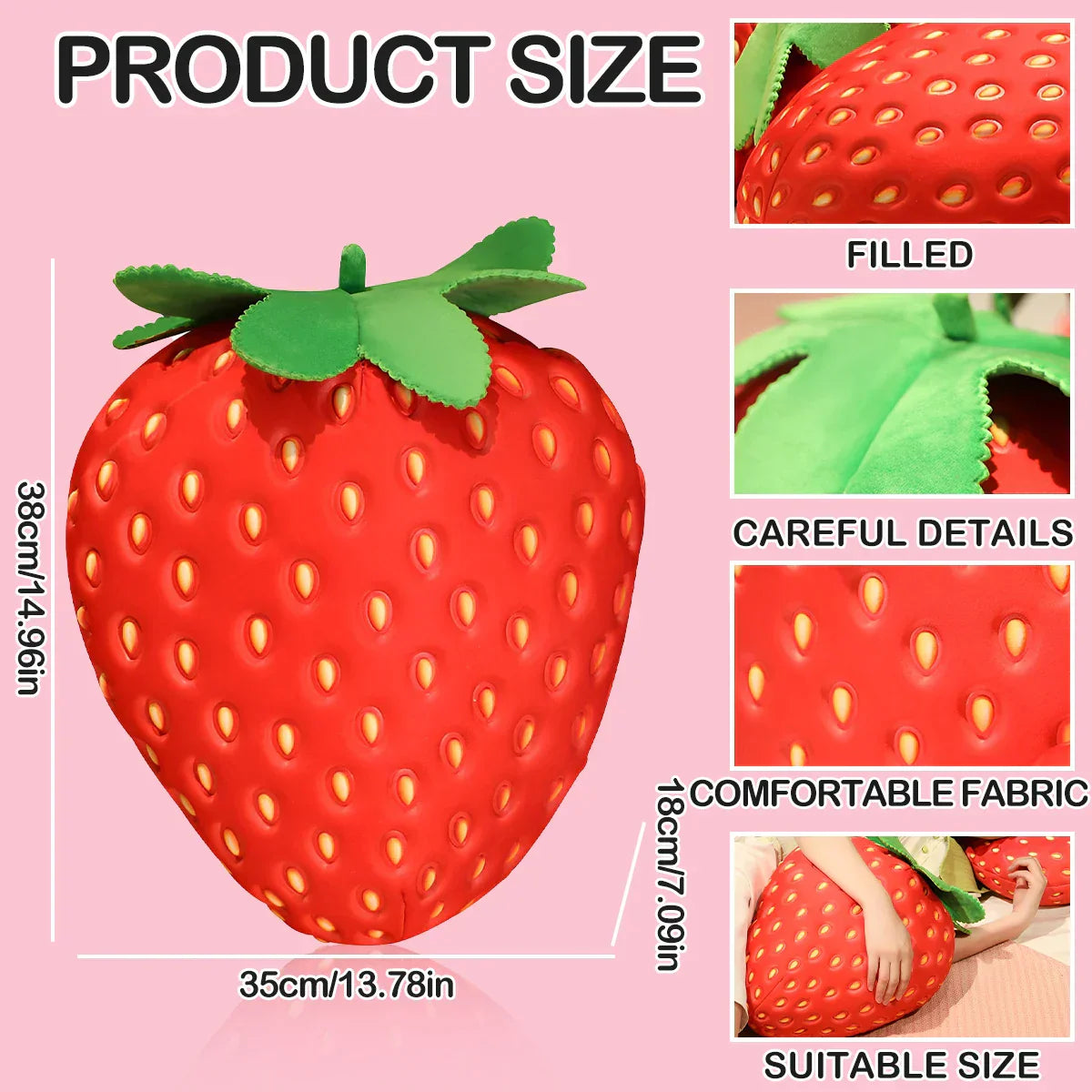 Frendorf | BerrySoft Dekoratives Erdbeer-Kissen | Plüschkissen | Rückenkissen | Niedliches Geschenk für Mädchen