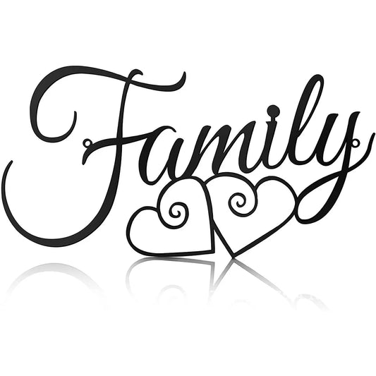 Familienbuchstaben Schilder Metall Familienwanddekoration Schwarzes Wort Silhouette Kunstplatte Wohnzimmer Esszimmer Ornament Rustikales Wandschild