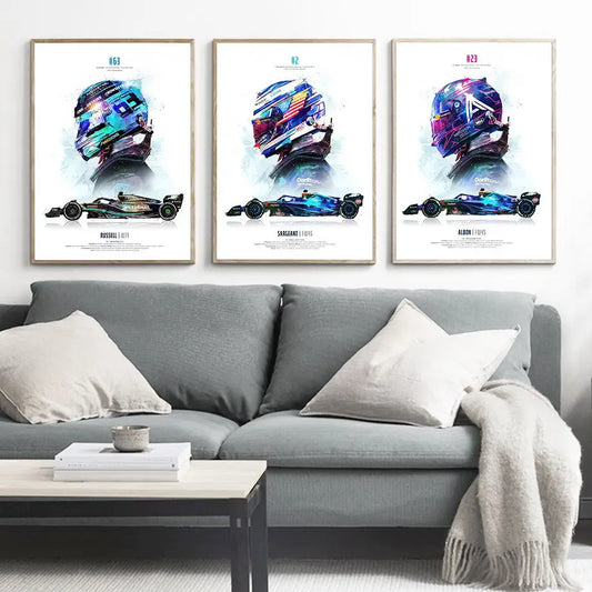 2023 Saison FI Formel 1 Rennhelm Bewegung Pop Aquarell Wandkunst Leinwandmalerei Nordic Poster Wohnzimmer Dekoration