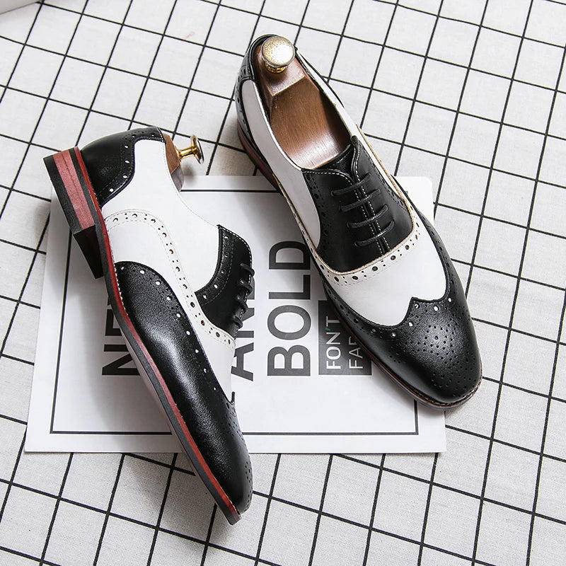 Frendorf | Herren Luxus Schuhe Brogue Schnürung Casual Britischer Stil Kontrastfarbe Oxford Büro