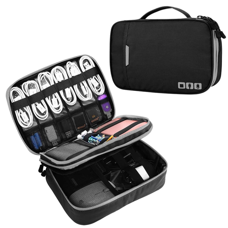 Frendorf | Multifunktionale Kopfhörer-Lade-Datenkabel-Aufbewahrungstasche Tragbares Power Pack, Größe: L, 25 x 18 x 7 cm (Schwarz)
