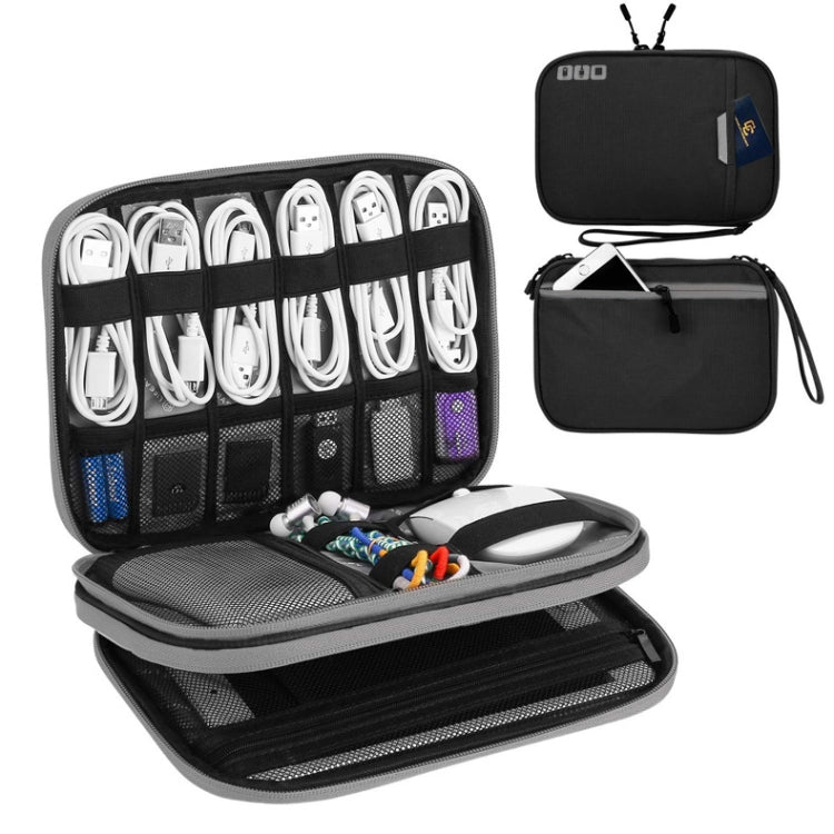 Frendorf | Multifunktionale Kopfhörer-Lade-Datenkabel-Aufbewahrungstasche tragbares Power-Pack, Größe:M, 25 x 18 x 5cm (Schwarz)