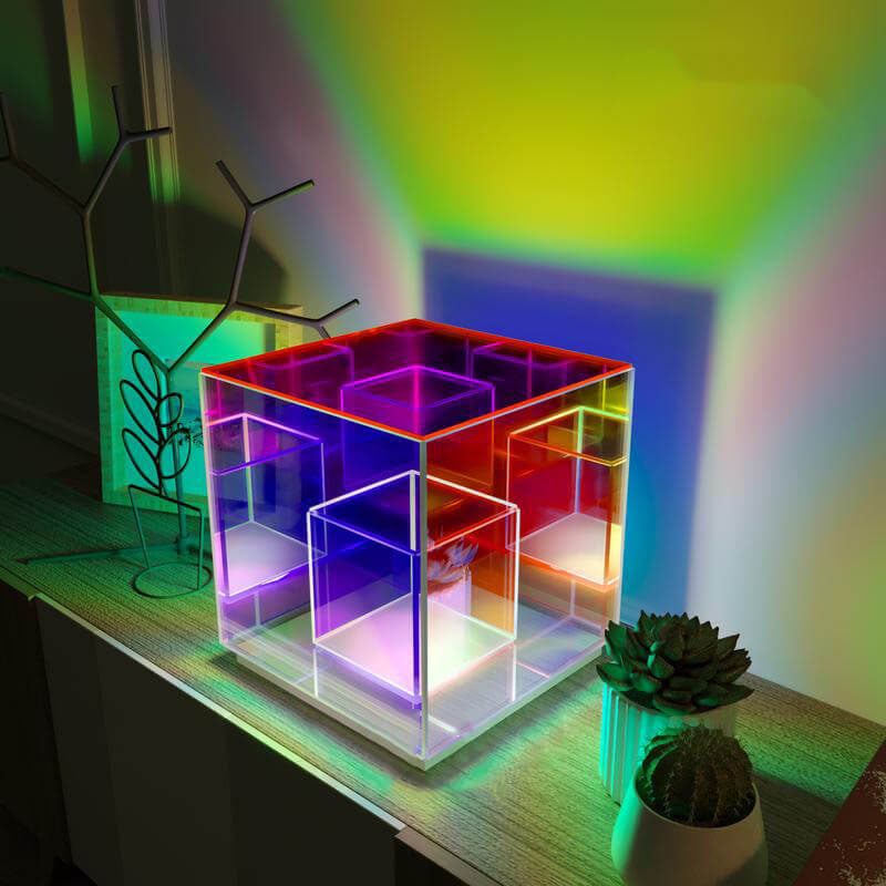 Frendorf | CubeLumin RGB LED Tischlampe | Modernes Design | Rubik’s Cube Optik | Farbwechsel | Deko-Licht
