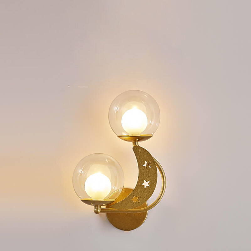 Frendorf | Asterovia DuoGlow Wandleuchte | Nordisches Design | Glas-Kugelschirme | 2-flammig | Mond- & Sternenmotiv