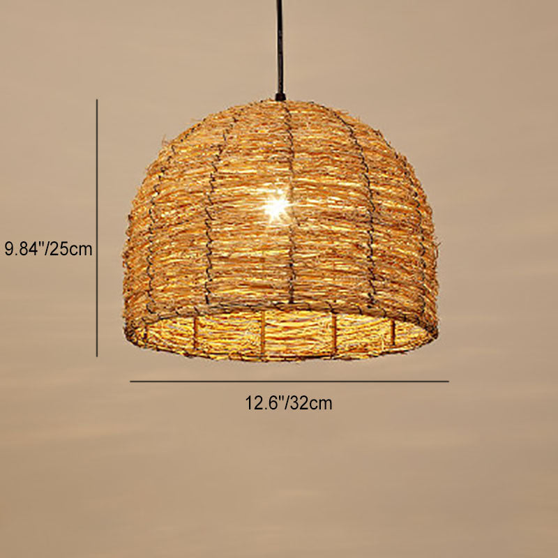 Frendorf | RattanDome Retro Pendelleuchte | Handgewebtes Rattan-Design | 1-Licht | Natürliche Wohnbeleuchtung