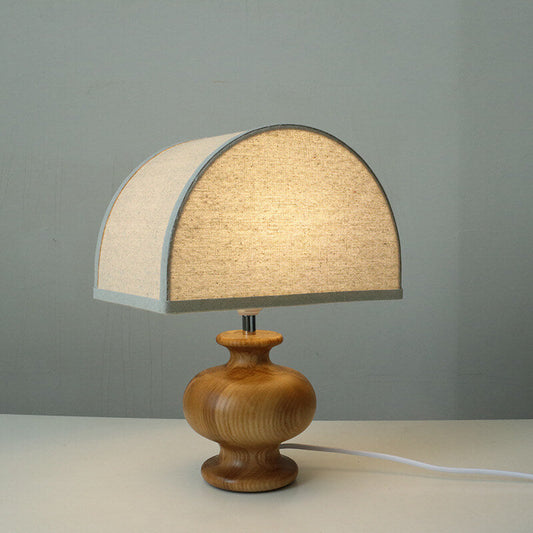 Frendorf | ZenSphere Japanische Vintage Tischlampe | Massivholz & Stoffschirm | Wabi-Sabi Design | 1-flammig | Deko für Zuhause