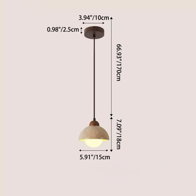 Zeitgenössische skandinavische Halbkugel zylindrische Stein Massivholz Glas 1-Licht Pendelleuchte für das Schlafzimmer