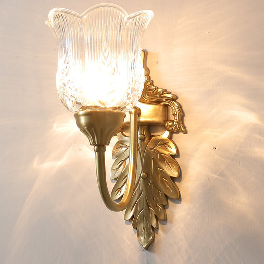 Frendorf | LustraBloom Vintage Wandleuchte | Messing & Glas | 1/2 Flammen | Elegantes Blütendesign