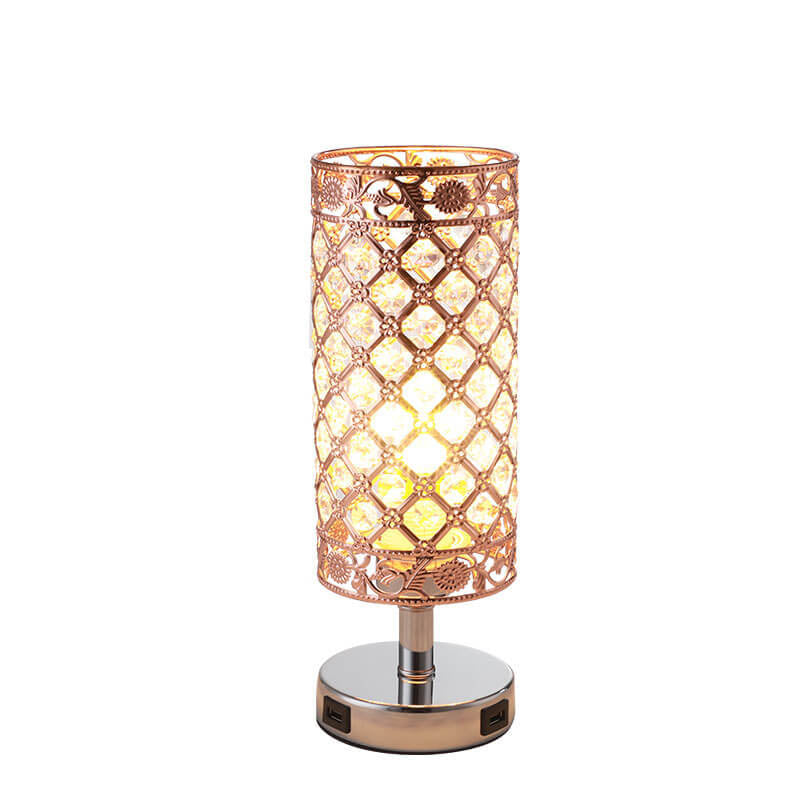 Frendorf | LustraTouch Tischlampe | Zylindrischer Metallschirm | USB-Ladefunktion & Touch-Schalter | Moderne 1-Licht LED Leuchte