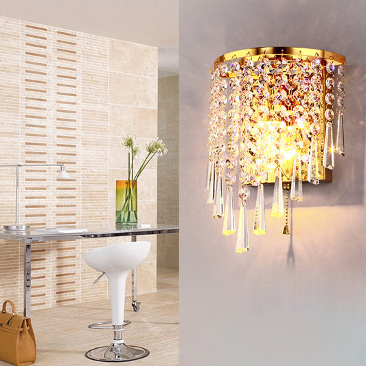 Moderne Luxus Halbrunde Achteck Perlen Edelstahl Kristall 1-Licht Wand Sconce Lampe Für Wohnzimmer