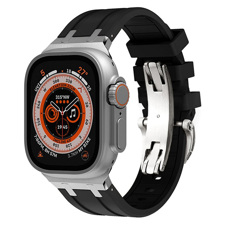 Frendorf | Luxus AP Metallkopf Schmetterlingsverschluss Silikonarmband für Apple Watch