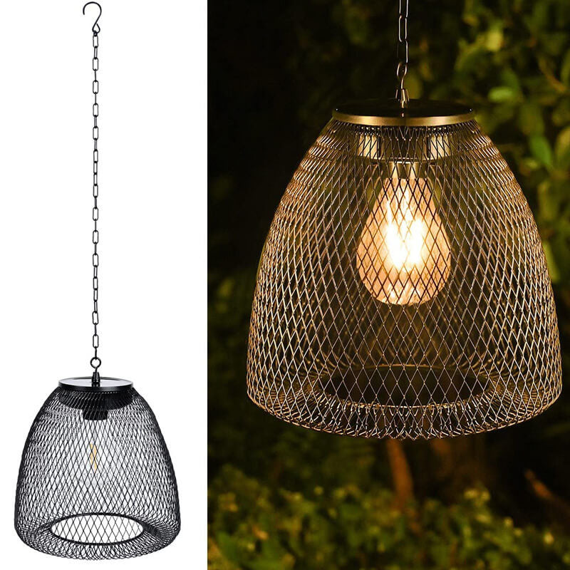 Frendorf | RustiCage Solar Hängelampe | Eisen- und Rattandesign | Wetterfest | LED Beleuchtung | Für Terrasse & Garten