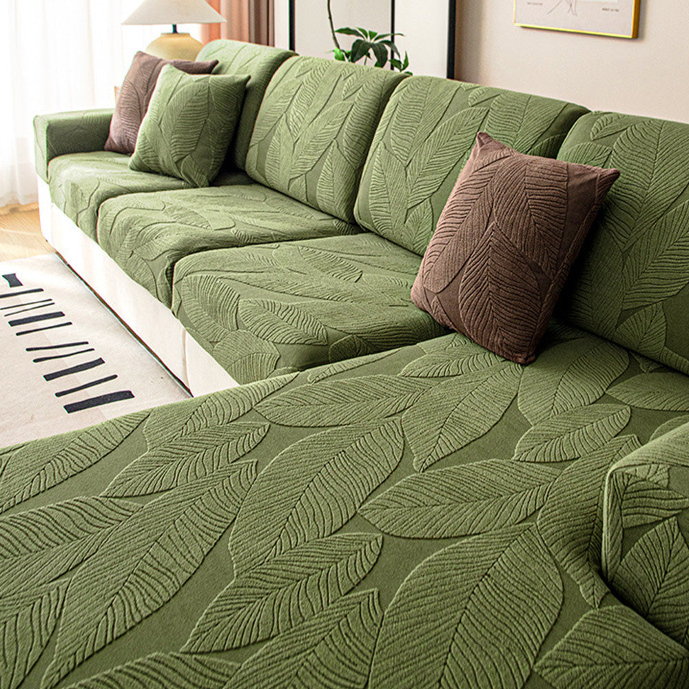 Modernes Blatt Jacquard Wasserdicht Anti-Kratzer Stretch Vollüberzug Sofaüberzug