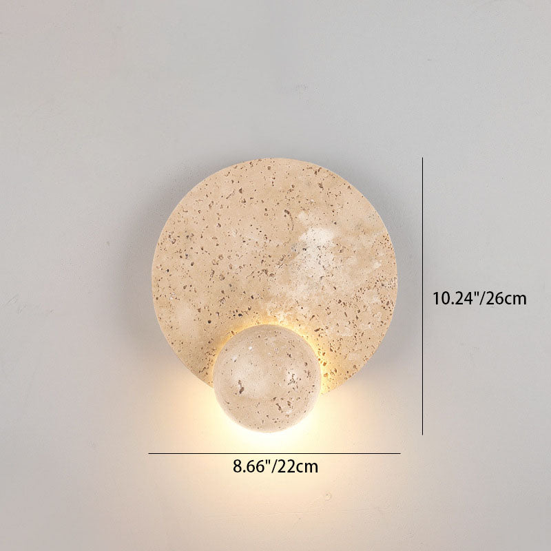 Frendorf | Travura Japanische Travertin-Wandleuchte | Runde LED-Lampe | Warmes Licht für Schlafzimmer | Stilvolles Design