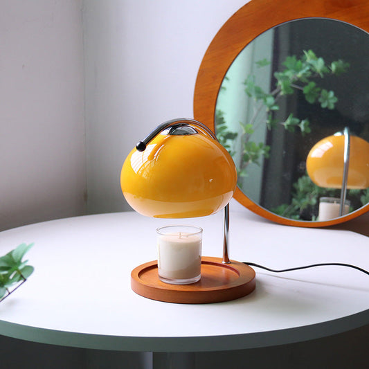 Frendorf | Melva Vintage Glasdom-Lampe mit Holzsockel | Schmelzendes Wachs | Dimmer | Stimmungslicht | Deko für Zuhause