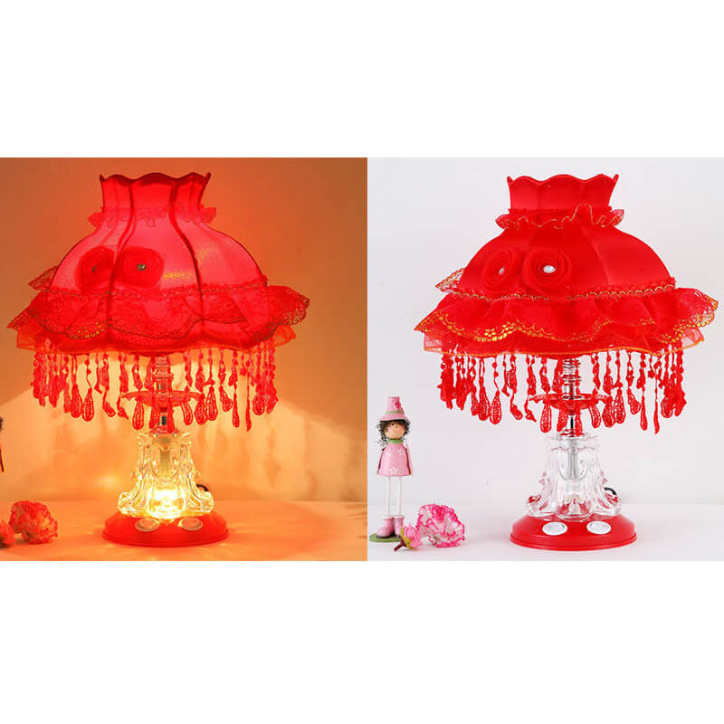 Frendorf | Elarion Glow Tischlampe | Europäisches Design | Stoffschirm & Glasfuß | Dimmbar | Romantische Beleuchtung