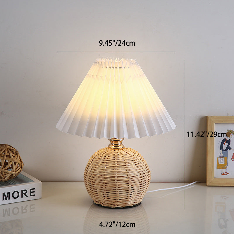 Frendorf | RattaLume Nordic LED Tischlampe | Geflochtenes Rattan & Faltstoffschirm | Stimmungslicht | Deko fürs Schlafzimmer