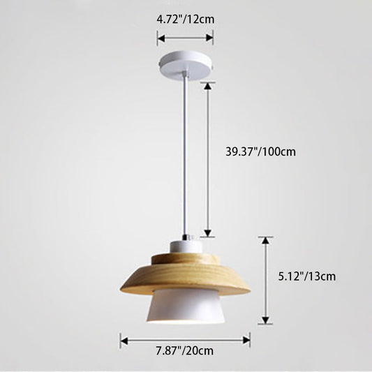 Moderne minimalistische Macaron Disc Runde Holz Eisen 1-Licht Pendelleuchte für Wohnzimmer