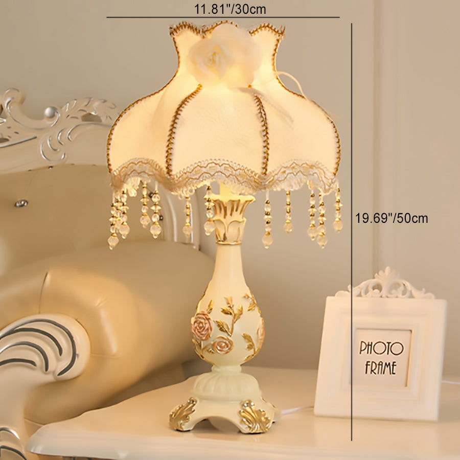 Frendorf | Vasora Europäische Tischlampe | Traditionelles Design | Vase aus Harz | Stoffschirm | Schlafzimmerbeleuchtung