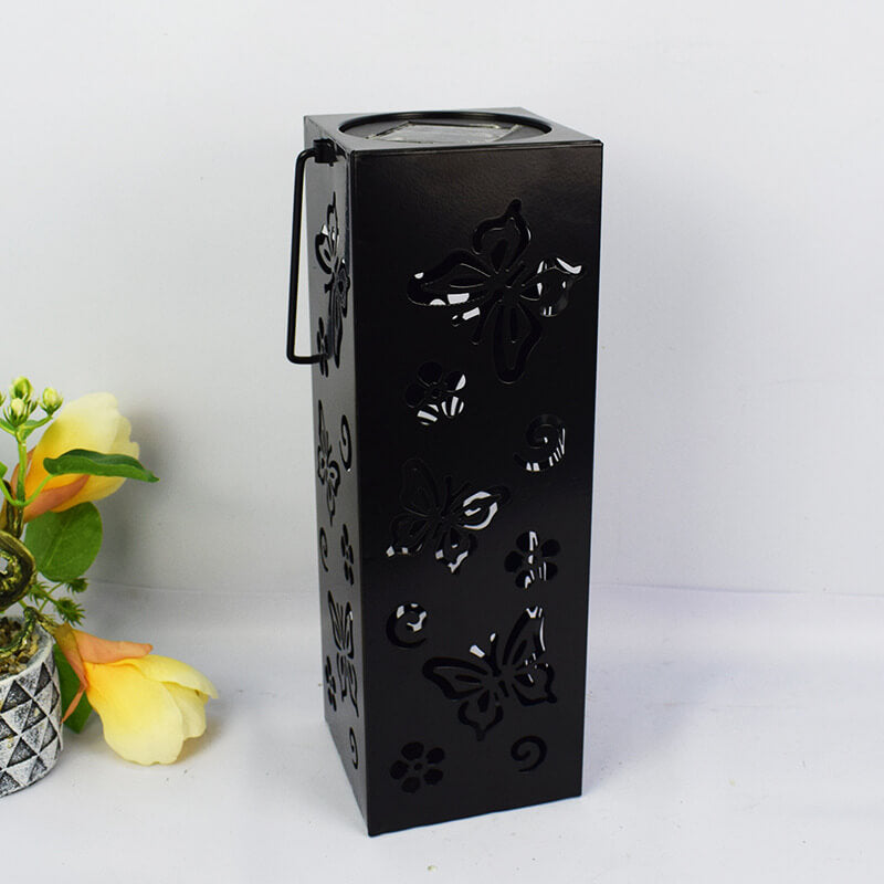Solar Butterfly Rose Muster Hohle Säule LED Außen wasserdichte dekorative Lampe