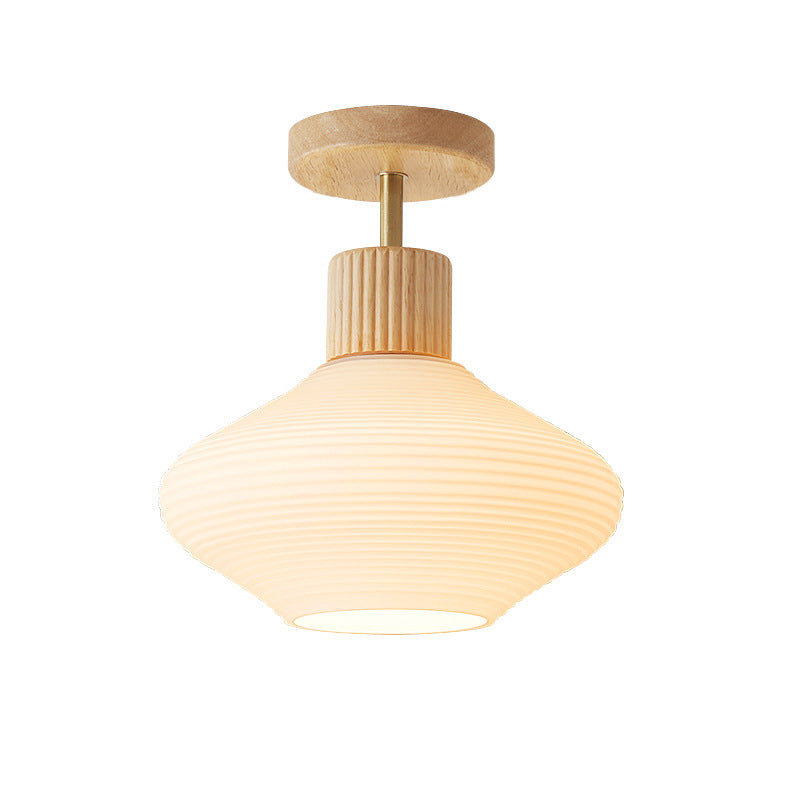 Frendorf | GlowLoom Nordic Oval Deckenleuchte | Holzstreifen Glasdesign | Halbrunde LED Lampe | Moderne Beleuchtung