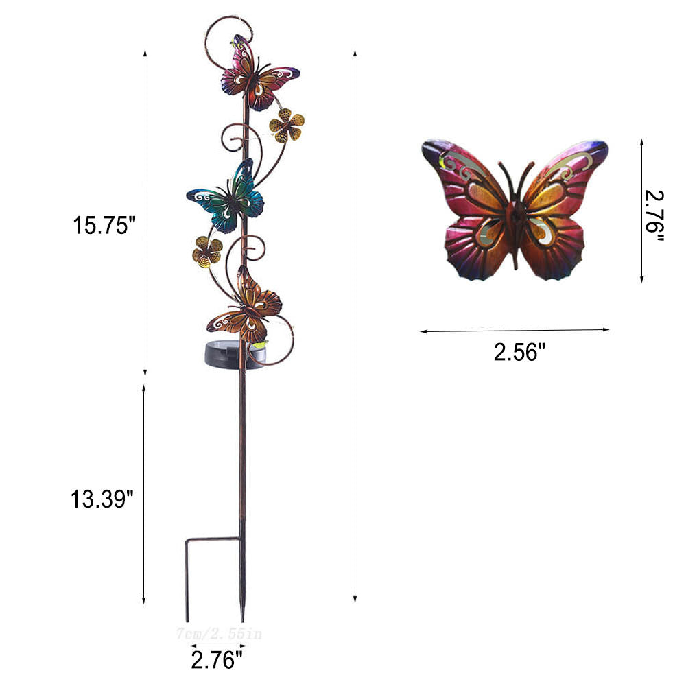 Frendorf | GardenGlow Solar Gartenleuchte | Metall-Design | Schmetterling, Libelle, Kolibri | Landschaftsbeleuchtung