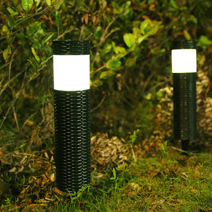 Outdoor Solar Rattan Zylindrisches LED Garten Rasen Boden Einbau Landschaftslicht