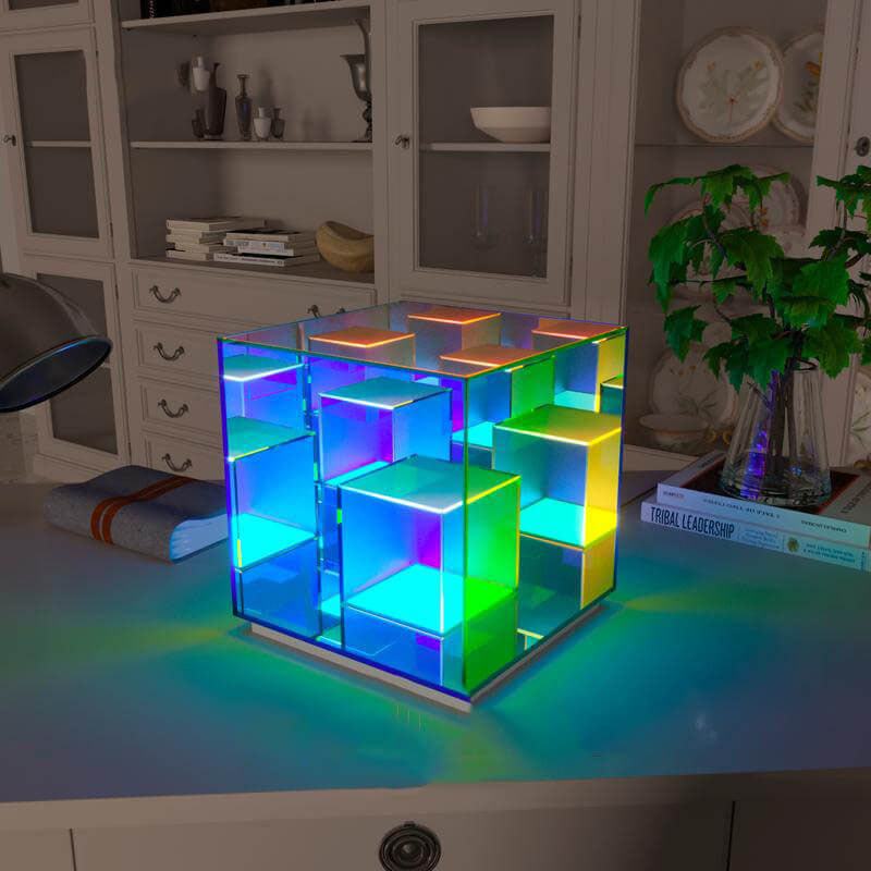 Frendorf | CubeLumin RGB LED Tischlampe | Modernes Design | Rubik’s Cube Optik | Farbwechsel | Deko-Licht