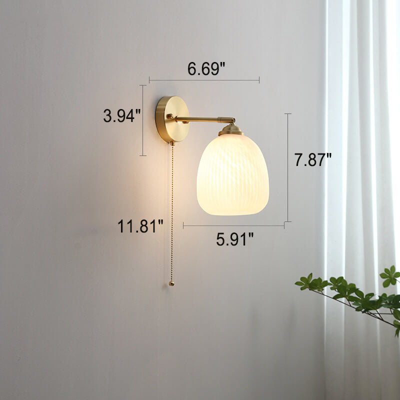 Frendorf | ScandiLume Nordic Wandleuchte mit Zugschalter | Milchglas & Messing Design | Strahlendes Stimmungslicht für Ihr Zuhause