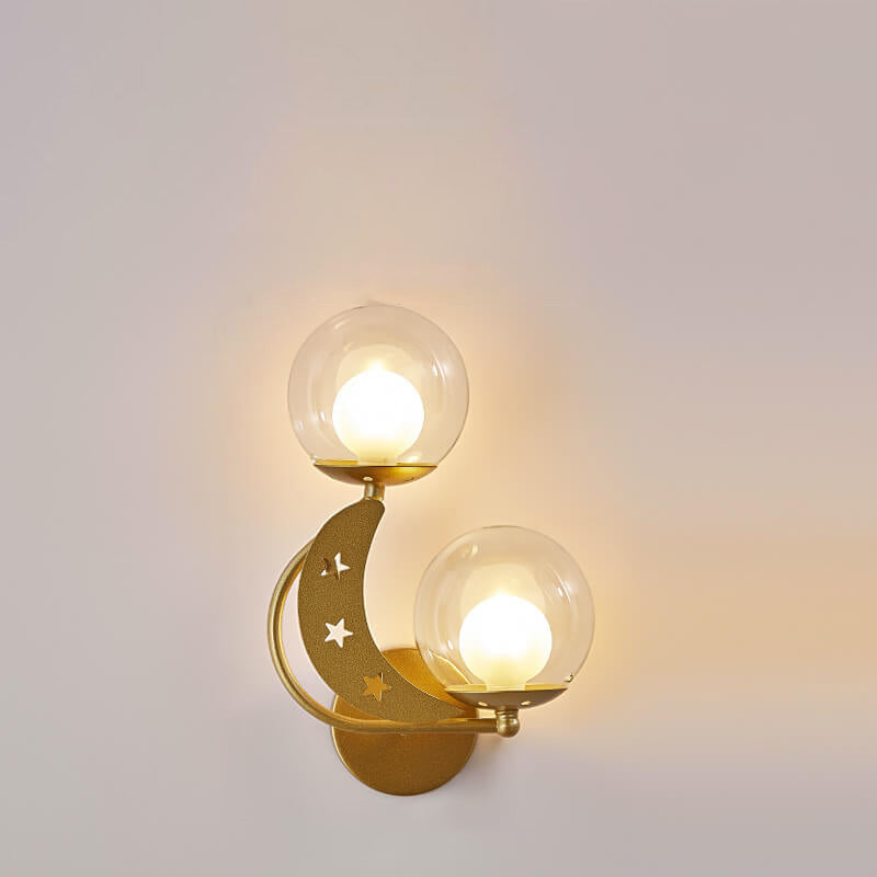 Frendorf | Asterovia DuoGlow Wandleuchte | Nordisches Design | Glas-Kugelschirme | 2-flammig | Mond- & Sternenmotiv