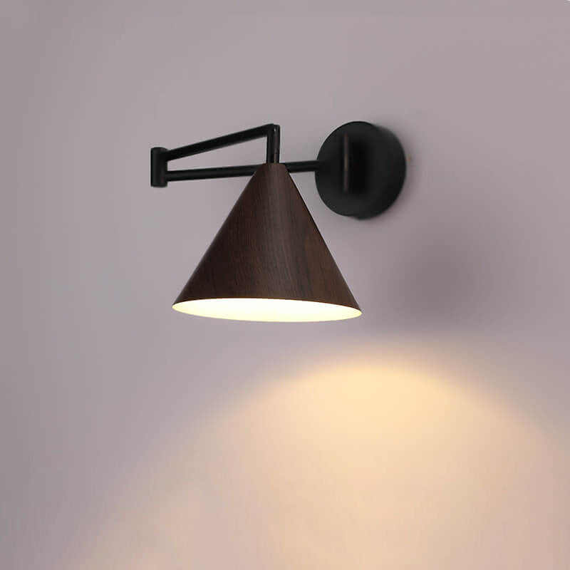 Frendorf | LumoNordic Minimalist Cone Swing Arm LED Wandlampe | Holzmaserung | Flexibler Schwenkarm | Stimmungslicht | Deko für Zuhause