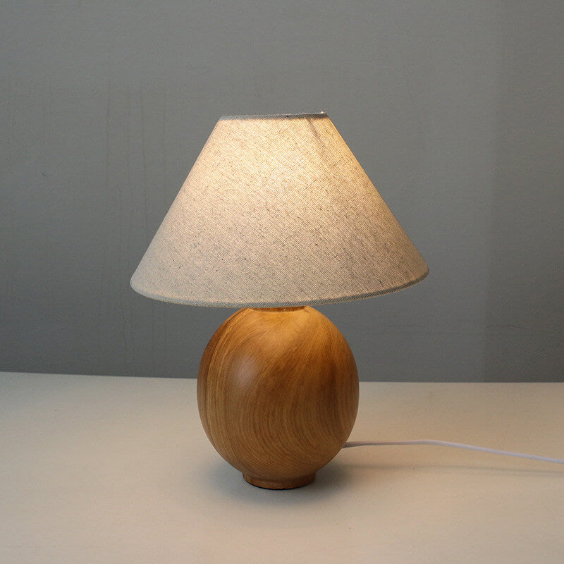 Frendorf | ZenSphere Japanische Vintage Tischlampe | Massivholz & Stoffschirm | Wabi-Sabi Design | 1-flammig | Deko für Zuhause