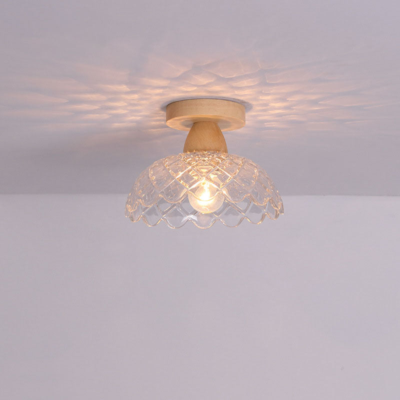 Frendorf | Logra Japanese Minimalist 1-Licht Semi-Flush Mount Deckenleuchte | Holz & Glas | Stimmungslicht | Deko für Zuhause