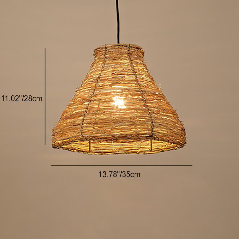 Frendorf | RattanDome Retro Pendelleuchte | Handgewebtes Rattan-Design | 1-Licht | Natürliche Wohnbeleuchtung