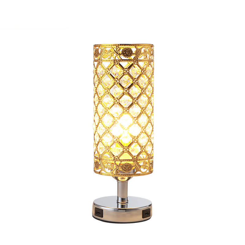 Frendorf | LustraTouch Tischlampe | Zylindrischer Metallschirm | USB-Ladefunktion & Touch-Schalter | Moderne 1-Licht LED Leuchte
