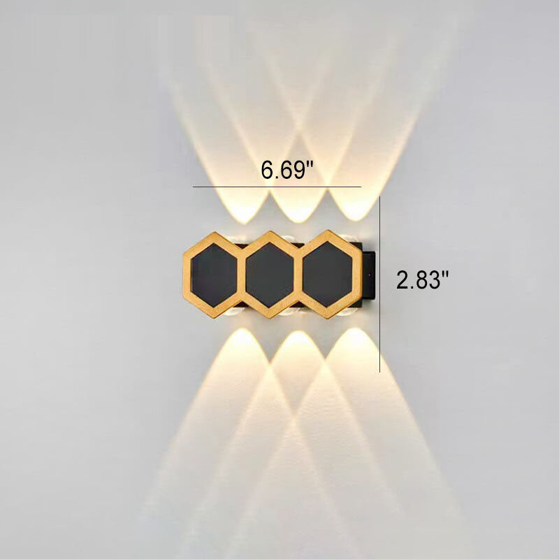 Frendorf | LumoHex Prime | Modernes Outdoor LED Wandlicht | Hexagon Schwarz-Gold Kombination