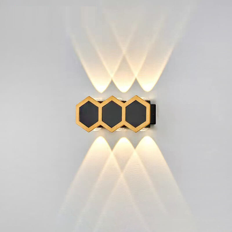 Frendorf | LumoHex Prime | Modernes Outdoor LED Wandlicht | Hexagon Schwarz-Gold Kombination