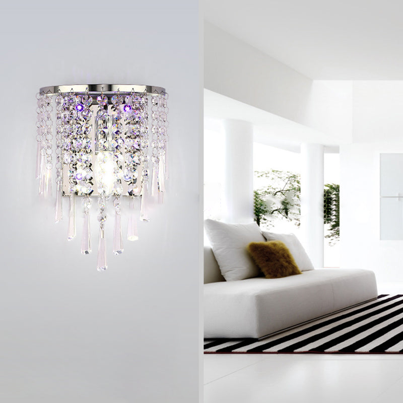Moderne Luxus Halbrunde Achteck Perlen Edelstahl Kristall 1-Licht Wand Sconce Lampe Für Wohnzimmer