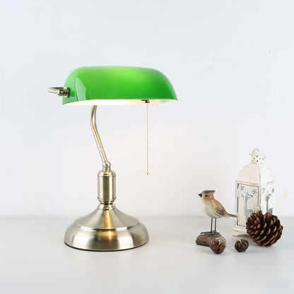 Traditionelle chinesische rechteckige antike Bank Metall Glas 1-Licht Tischlampe für Schlafzimmer
