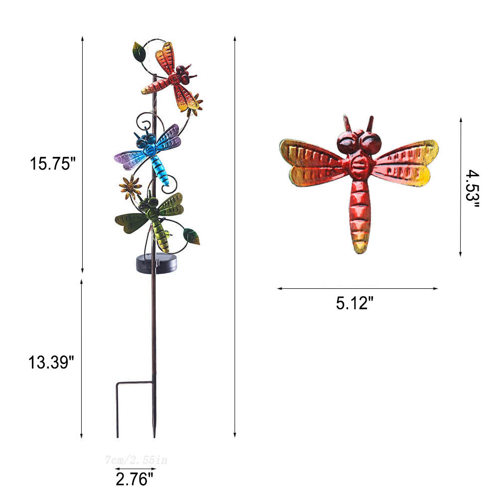 Frendorf | GardenGlow Solar Gartenleuchte | Metall-Design | Schmetterling, Libelle, Kolibri | Landschaftsbeleuchtung