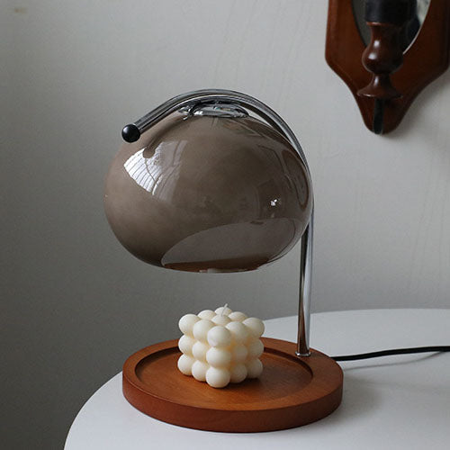 Frendorf | Melva Vintage Glasdom-Lampe mit Holzsockel | Schmelzendes Wachs | Dimmer | Stimmungslicht | Deko für Zuhause