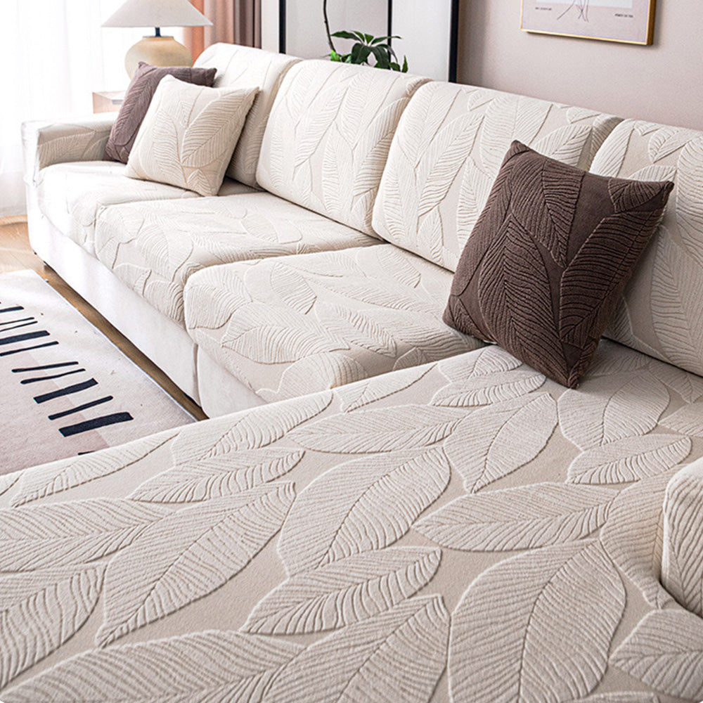 Modernes Blatt Jacquard Wasserdicht Anti-Kratzer Stretch Vollüberzug Sofaüberzug