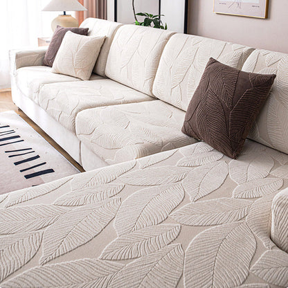 Modernes Blatt Jacquard Wasserdicht Anti-Kratzer Stretch Vollüberzug Sofaüberzug